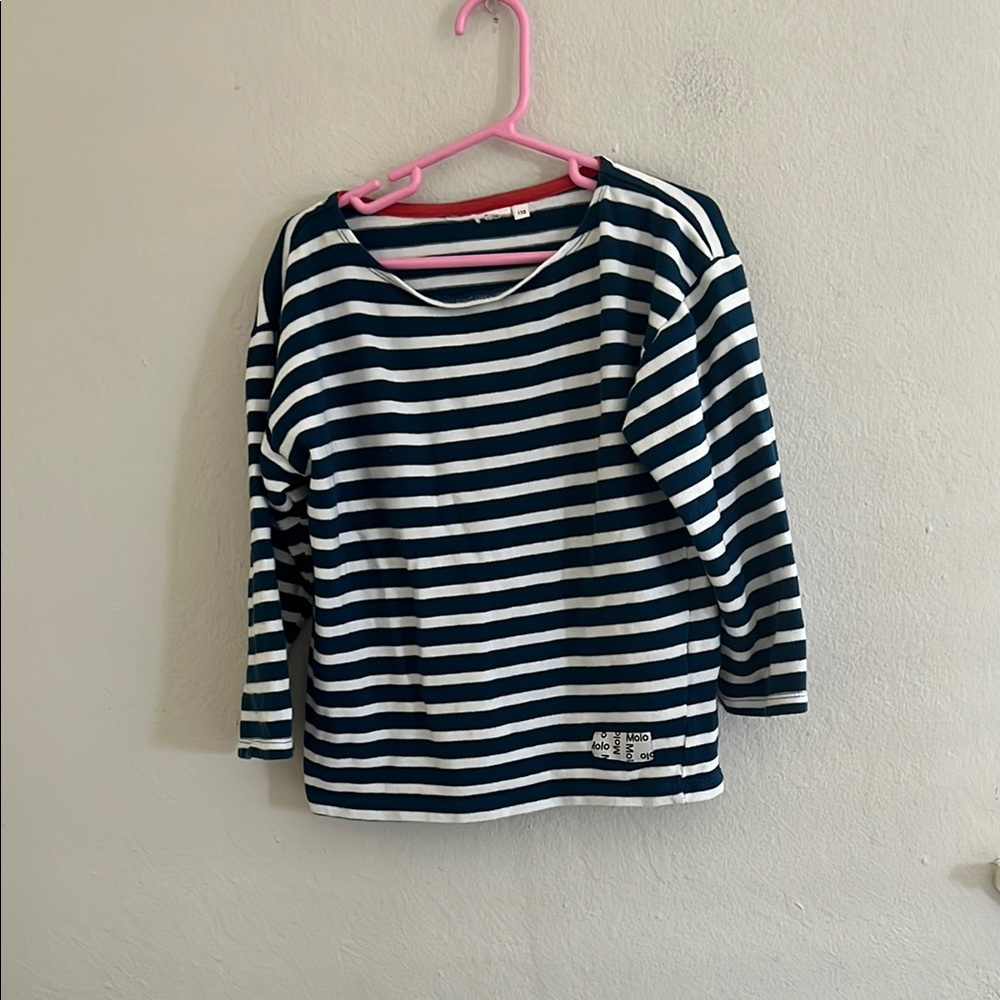 Molo Ridler Teal and White Breton stripe shirt size 110
